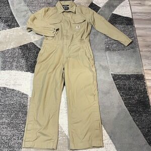 Carhartt Coveralls Men Medium Short Brown Canvas Rugged Flex Loose Fit Workwear